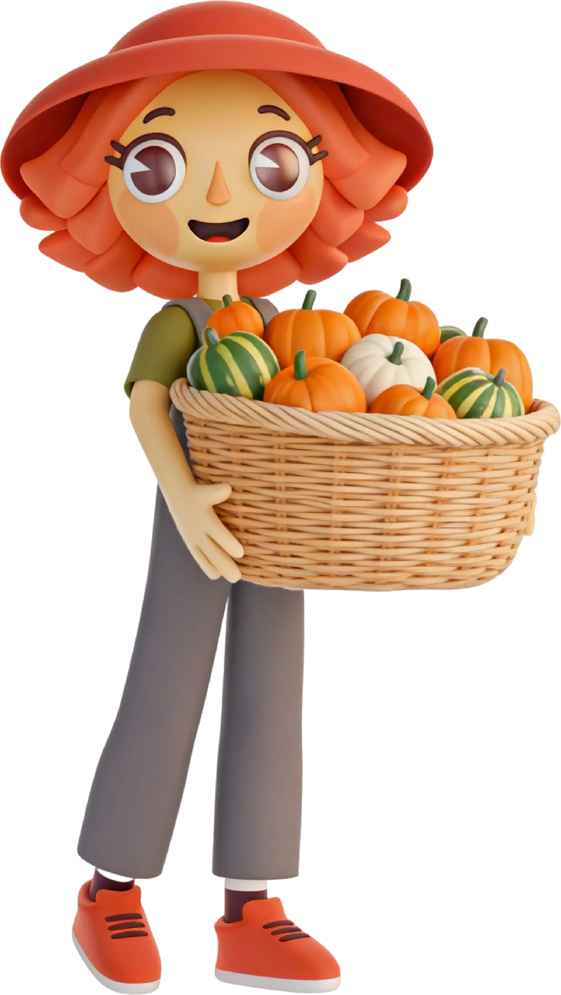 Lorena carga una canasta llena de calabazas